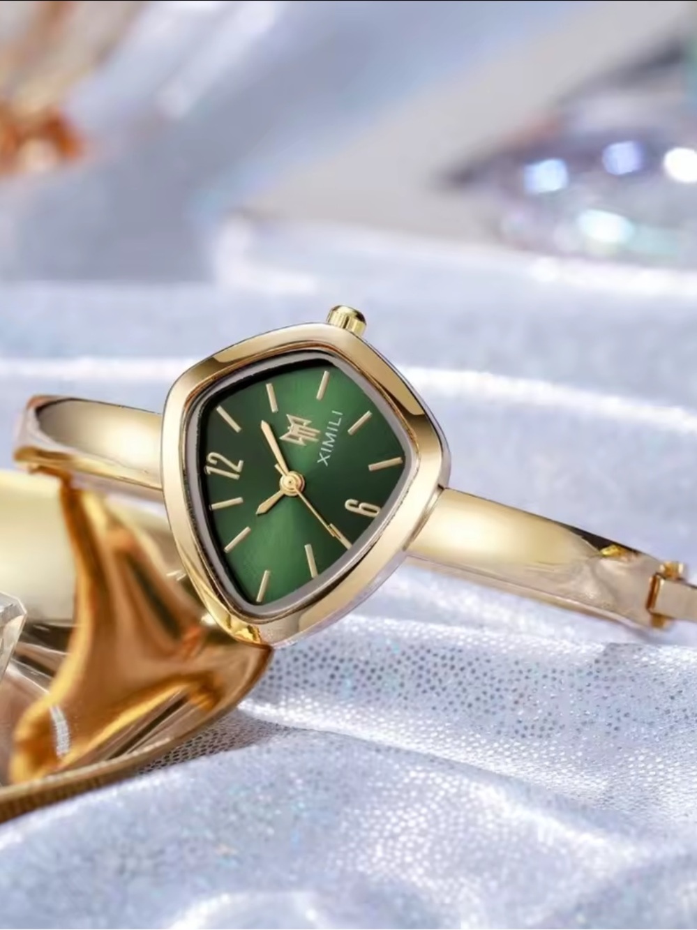 XIMILI Gold Bangle Watch with Green Dial